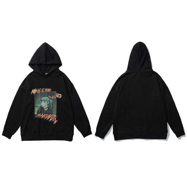 Hip Hop Hoodie Sweatshirt Men Harajuku Japanese Anime Hoodie Streetwear Cartoon Girl Green Hair Hooded Pullover Autumn-5