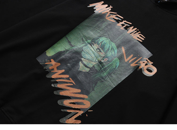 Hip Hop Hoodie Sweatshirt Men Harajuku Japanese Anime Hoodie Streetwear Cartoon Girl Green Hair Hooded Pullover Autumn-2