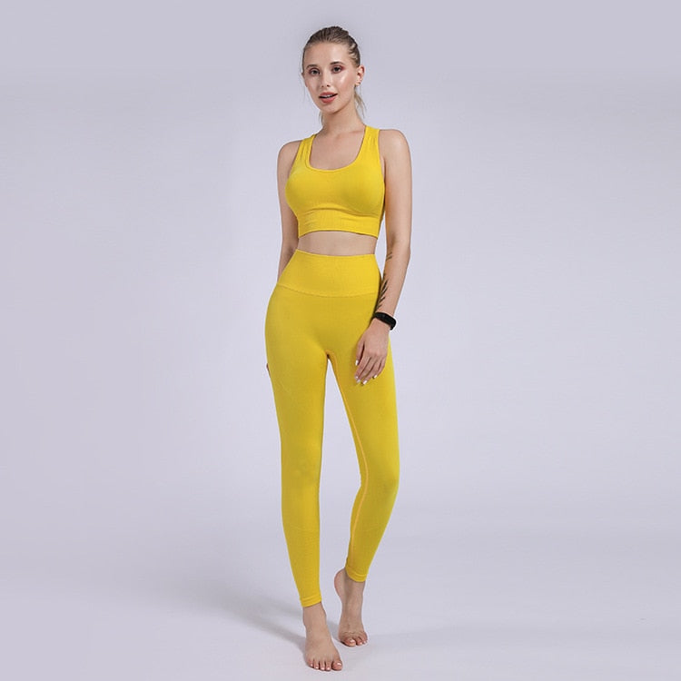 Seamless Sportswear Yoga Set Women Gym Tracksuit Tank Crop Top Hips Lifting Leggings Running Traning Workout Sports 2 Piece Set-1