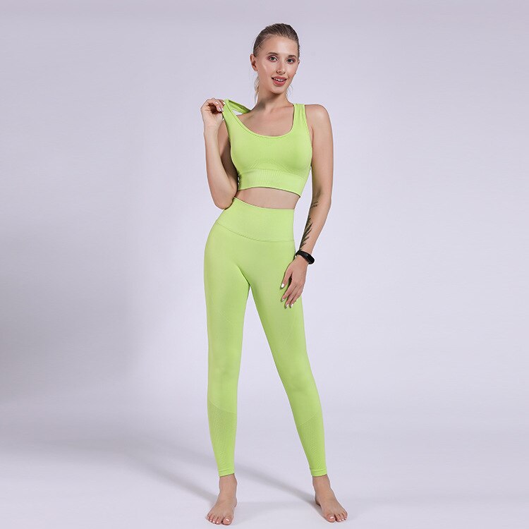 Seamless Sportswear Yoga Set Women Gym Tracksuit Tank Crop Top Hips Lifting Leggings Running Traning Workout Sports 2 Piece Set-4
