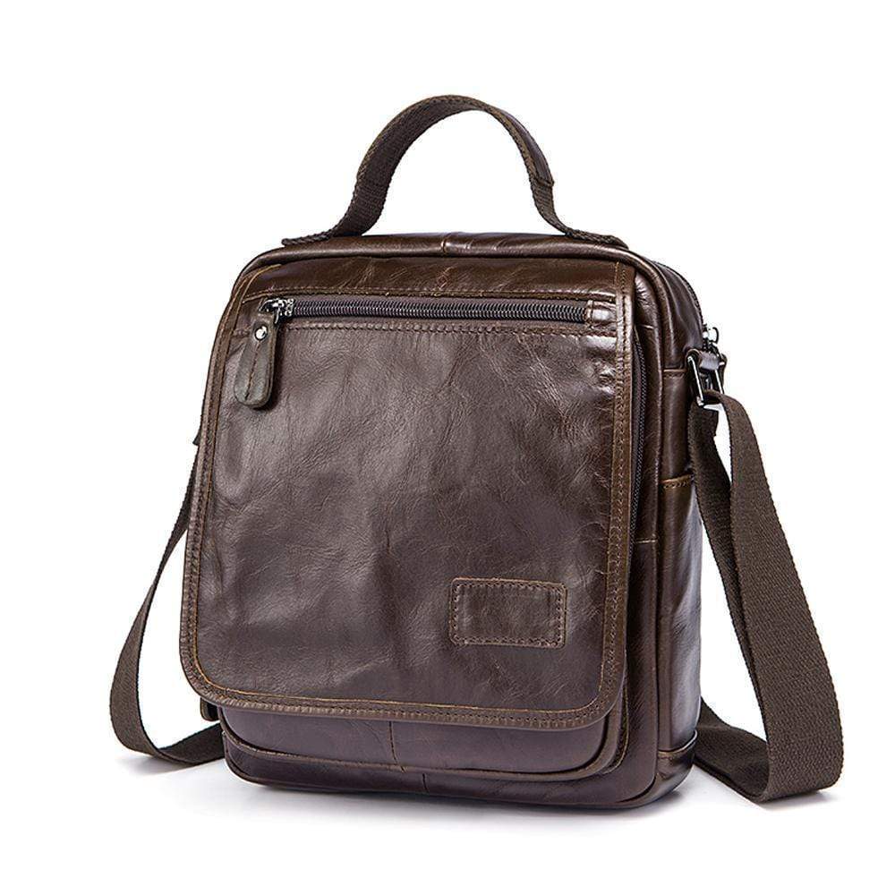 Rossie Viren Mens Vintage Leather Handbag Cross Body Single Shoulder Briefcase Black Messenger Bag-3