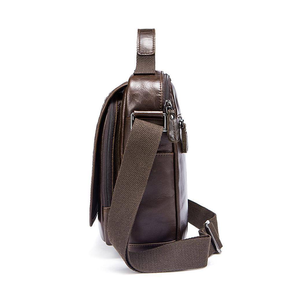 Rossie Viren Mens Vintage Leather Handbag Cross Body Single Shoulder Briefcase Black Messenger Bag-2