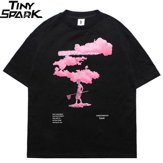 Streetwear Harajuku Tshirt Pink Cloud Hip Hop T Shirt Men Summer Short Sleeve T-Shirt Cotton Fashion Black Tops Tees HipHop-0
