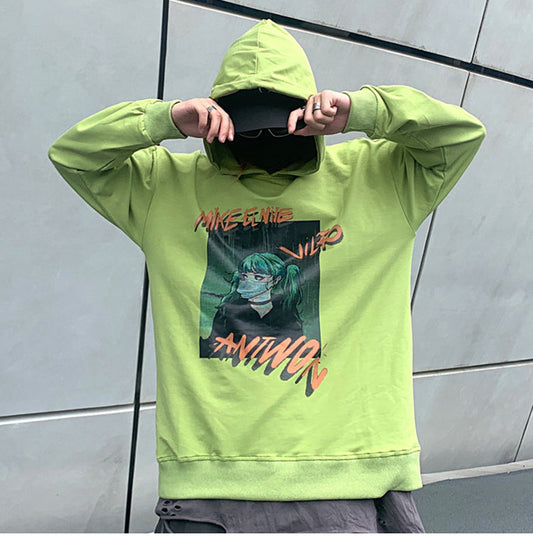 Hip Hop Hoodie Sweatshirt Men Harajuku Japanese Anime Hoodie Streetwear Cartoon Girl Green Hair Hooded Pullover Autumn-0