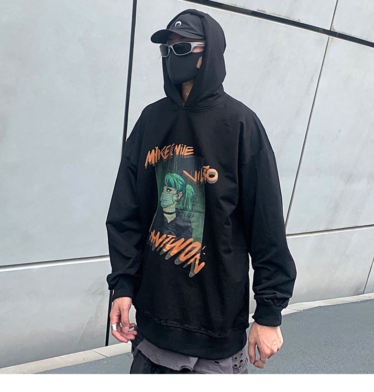 Hip Hop Hoodie Sweatshirt Men Harajuku Japanese Anime Hoodie Streetwear Cartoon Girl Green Hair Hooded Pullover Autumn-4