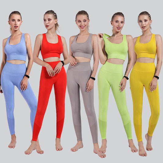Seamless Sportswear Yoga Set Women Gym Tracksuit Tank Crop Top Hips Lifting Leggings Running Traning Workout Sports 2 Piece Set-0