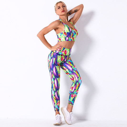 Seamless Floral Print Gym Yoga Set Fashion Fitness Vest Crop Top Leggings Suit Push Up Workout Training Running Energy Clothing-10